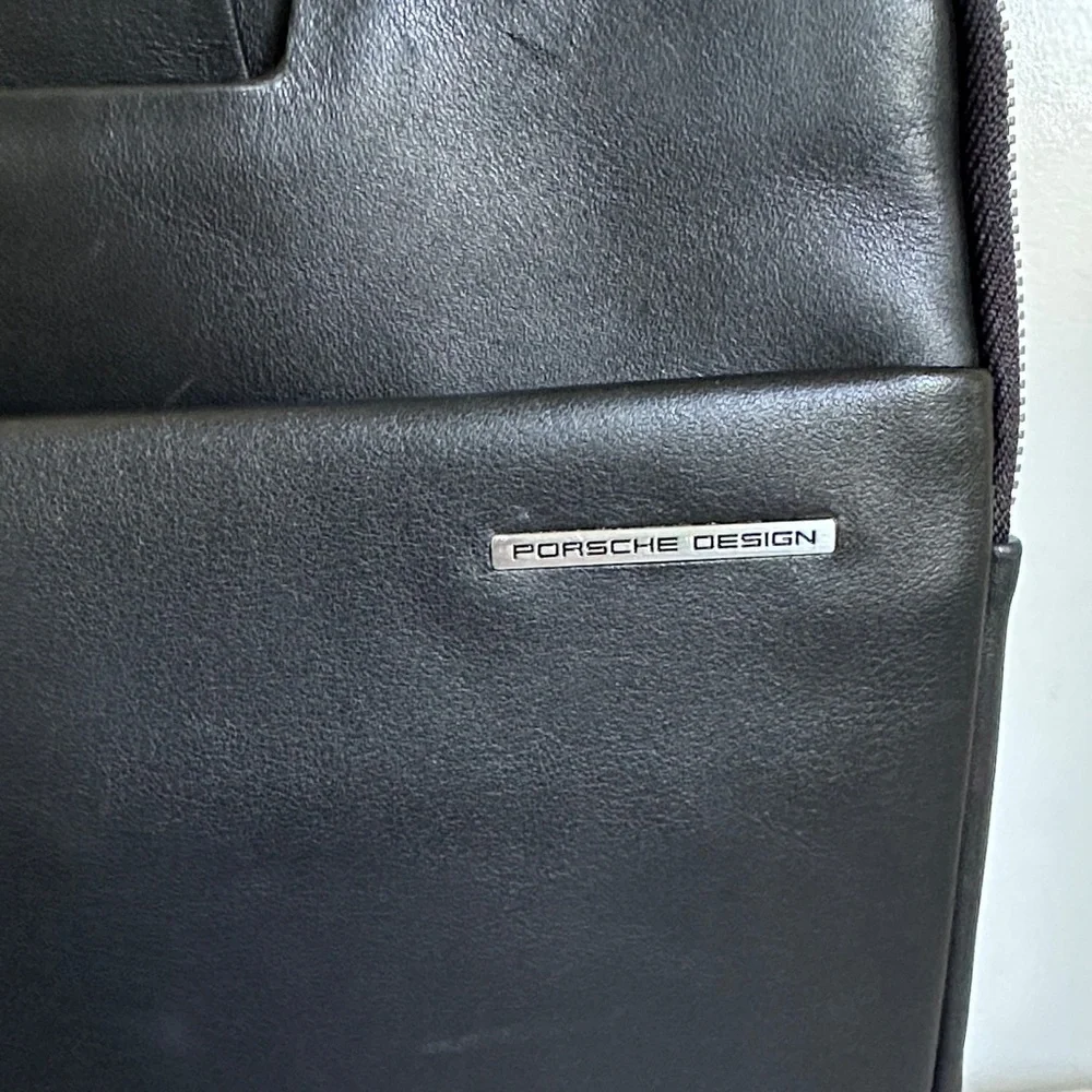 Porsche Design Black Leather Briefcase Bag Document Case Multiple Compartments
